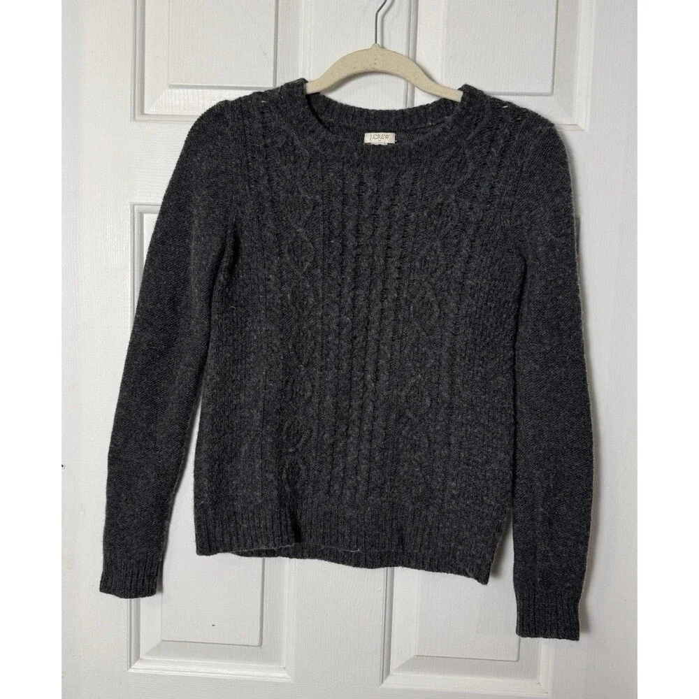 Vintage J.Crew Women’s S Gray Cable Knit Sweater Oarsman Fisherman Merino Wool
